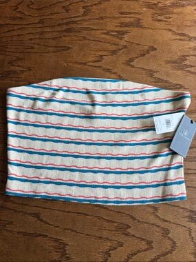 Volcom Cream Tube Top with Blue and Coral Stripes